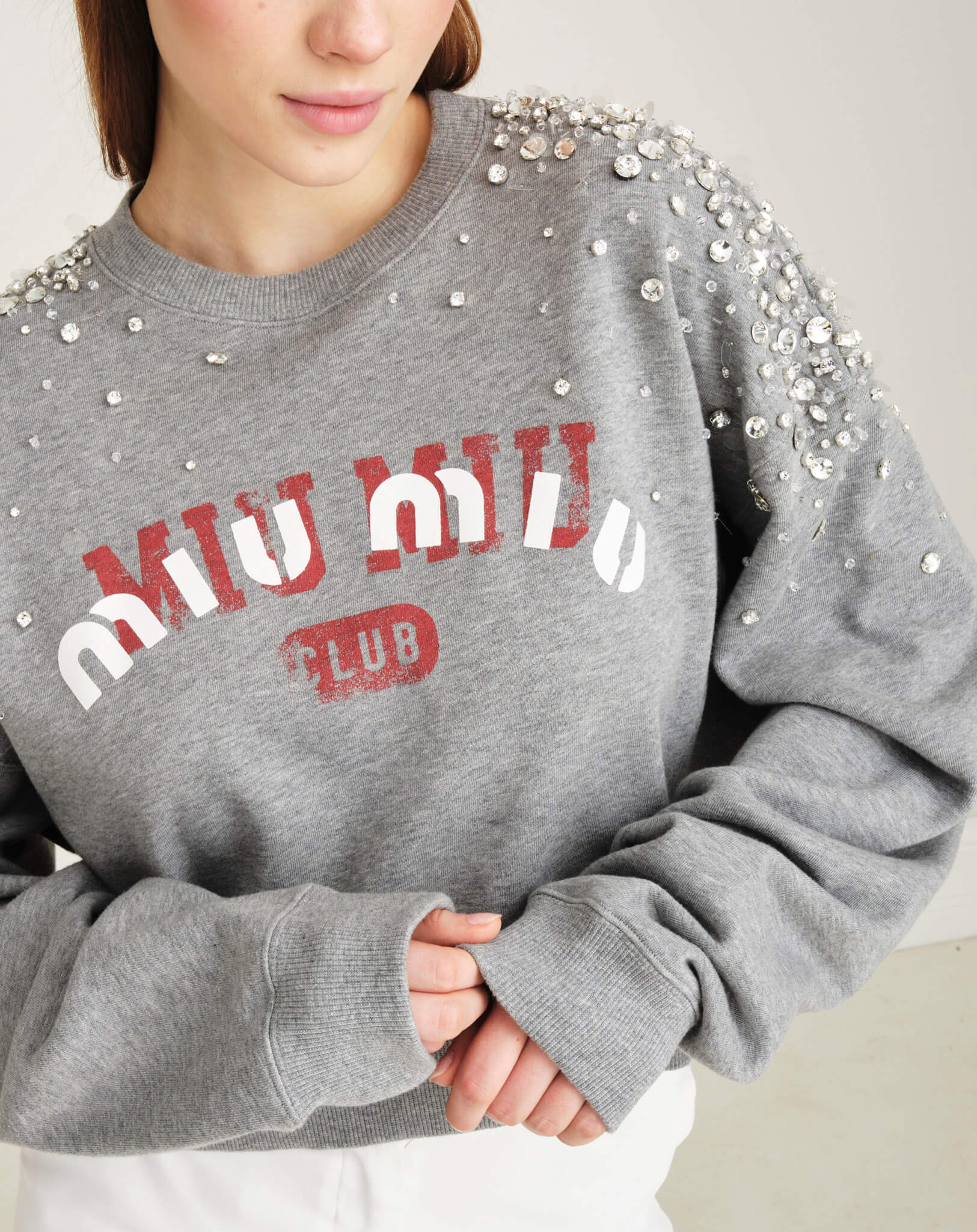 Miu Miu - Embroidered Cotton Fleece Sweatshirt S